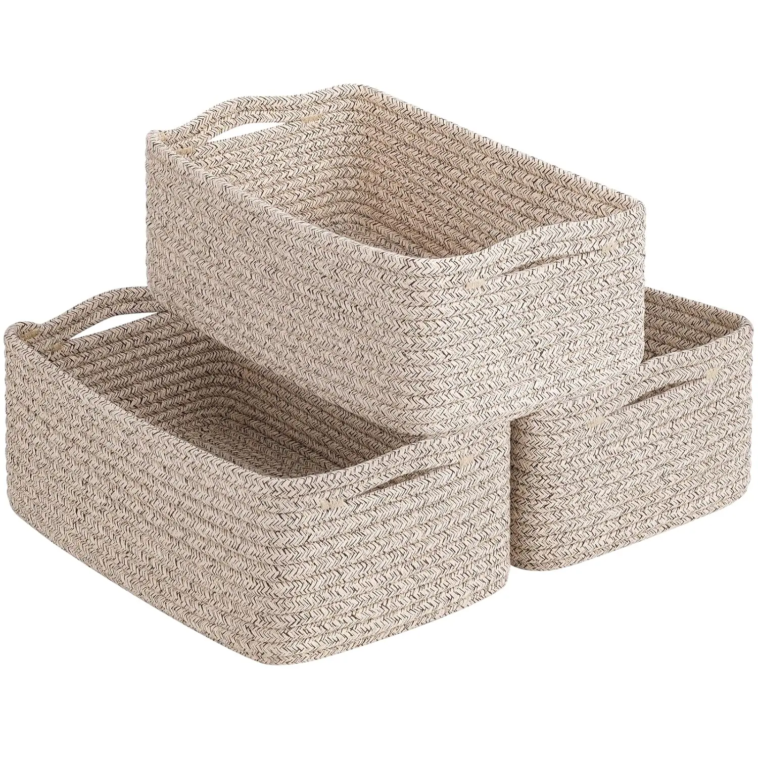 Baskets for Organizing, Storage Basket for Shelves, Baskets for Gifts, Woven Bakset 3 Pack for Living Room, 11 x 7 x 4.5 in, White & Brown