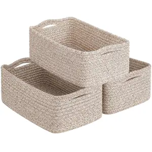 Baskets for Organizing, Storage Basket for Shelves, Baskets for Gifts, Woven Bakset 3 Pack for Living Room, 11 x 7 x 4.5 in, White & Brown