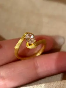 New Traditional Women's Teardrop Zircon Rope Bamboo Segment Plated 18k Gold Adjustable Ring, Elegant Plain Design, All Seasons Jewelry