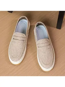 Men's Linen Breathable Slip-On Shoes, Soft Sole Anti-Slip Durable, Casual Daily Commute, Versatile Loafers for Students