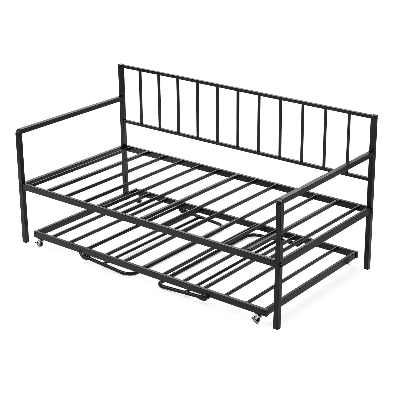 【DealsForYouDays】VEVOR Twin Size Daybed Frame, Height Adjustable Day Bed with Trundle, Heavy Duty Metal Platform Bed Frame with LED Light and Charging Station, Twin Daybed with Metal Slats for Living Room, Bedroom