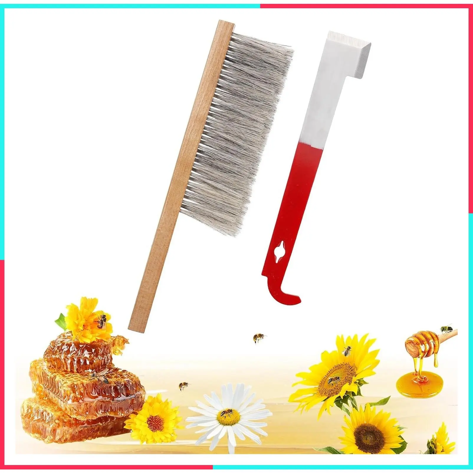 Stainless Steel J Hook & Soft Brush Bee Hive Tool for Beekeeping