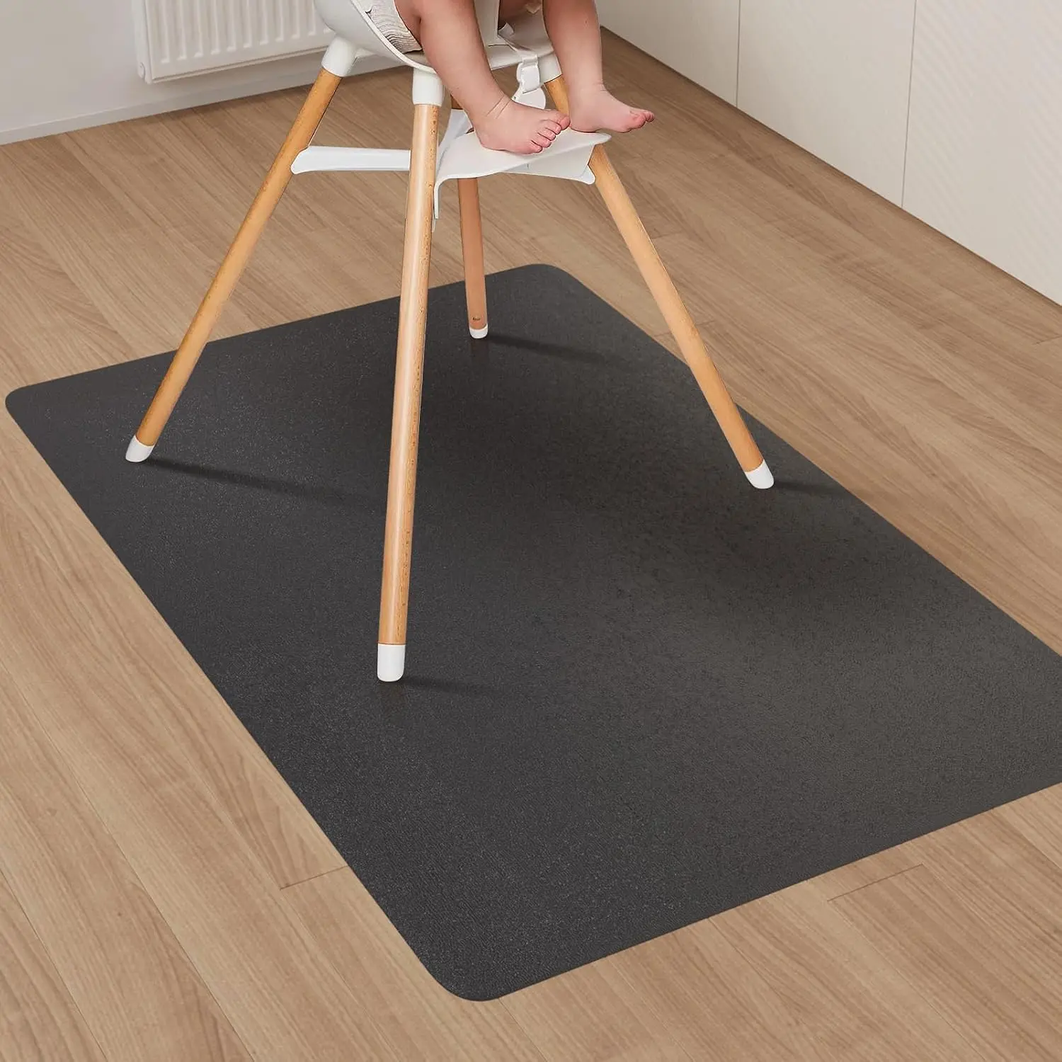 Area Floor Mat for , 3'×5' Black No Slip  Vinyl Area Rug for Hard Floor, Spill Resistant Floor Protector Cover for Kitchen, Easy Clean  Mat for Under High Chair