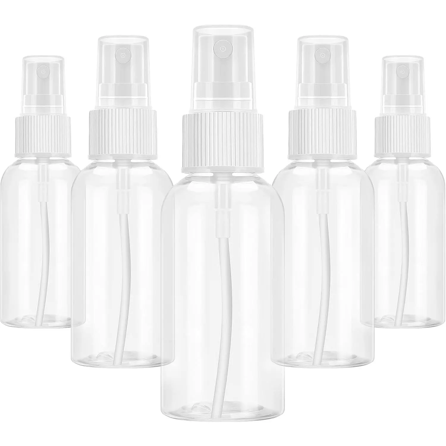 5 Pack Small  Bottles for Travel - 50ml  Bottle Leak Proof, Fine Mist Empty Spritzer Bottles,  Clear Plastic Mini Travel Bottle for Storage Essential Oils, Cleaning, Perfume