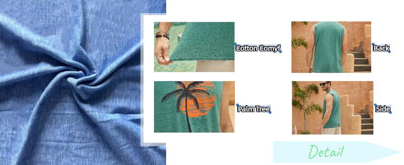 Mens Summer Beach Tank Top Hawaiian Palm Tree Print Sleeveless Muscle Basic Tee Vacation Tops