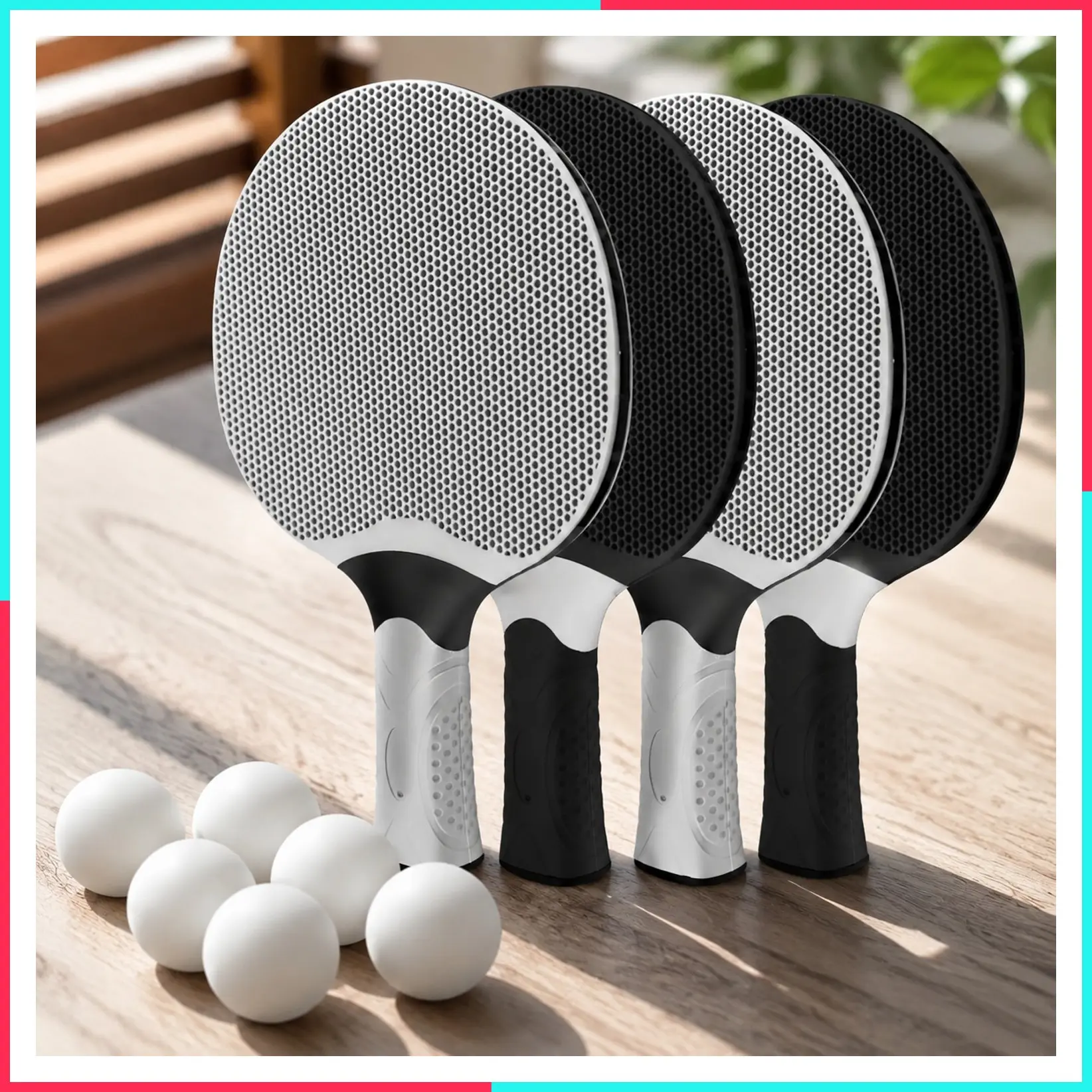 Professional Table Tennis Rackets Set for 4 Players, Composite Rubber Ping Pong Paddles, Indoor or Outdoor Games