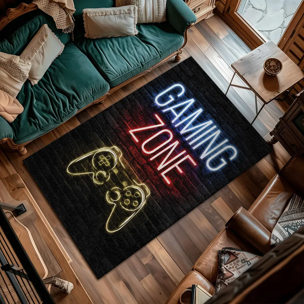Neon Gaming Zone Game Controller Brick Wall Crystal Velvet E-Sports Anti Slip Floor Rug #GamingZoneNeonRug #BrickWallEsportsMat #CrystalVelvetCarpet #GamerRoomDecorMat