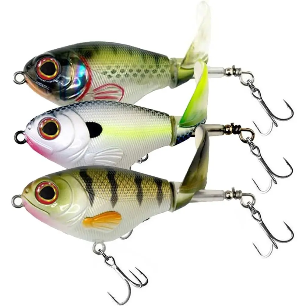 Topwater Fishing Lures 3 count Fishing  Kit Bass Fishing Lure with Floating Rotating Tail Trout Pike Perch Swimbaits AH7517 2.95in Saltwater Plopper  Teasers  for Men Musky Lures
