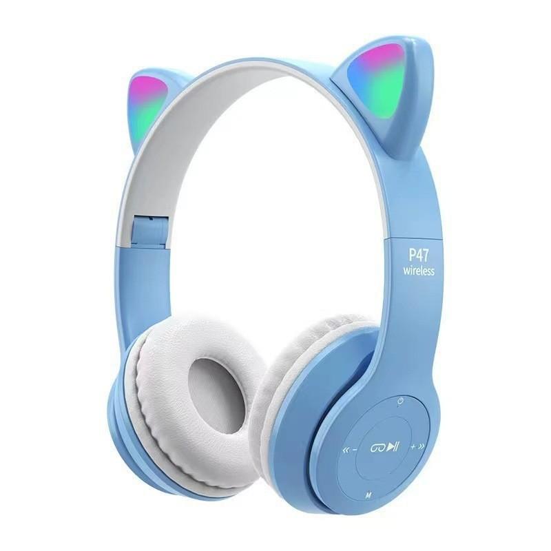 Cat Ear Glowing Bluetooth Headphones Cartoon Student Wireless Gaming Over-Ear Headset