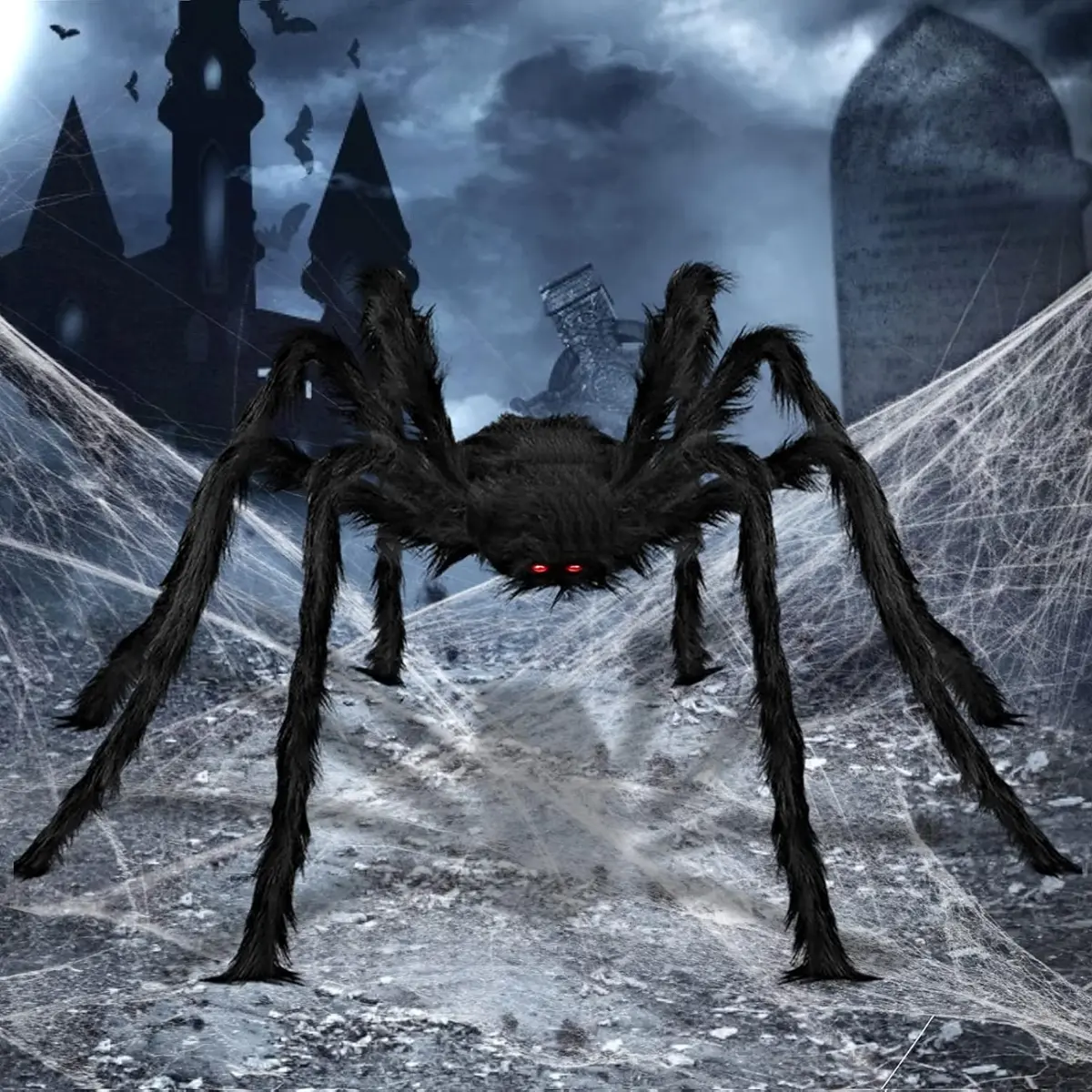 Halloween Spider Web Set, 200 Sq Ft Spider Net with Plastic Spiders, Large Spider, Indoor Outdoor Spooky Halloween Party Decorations