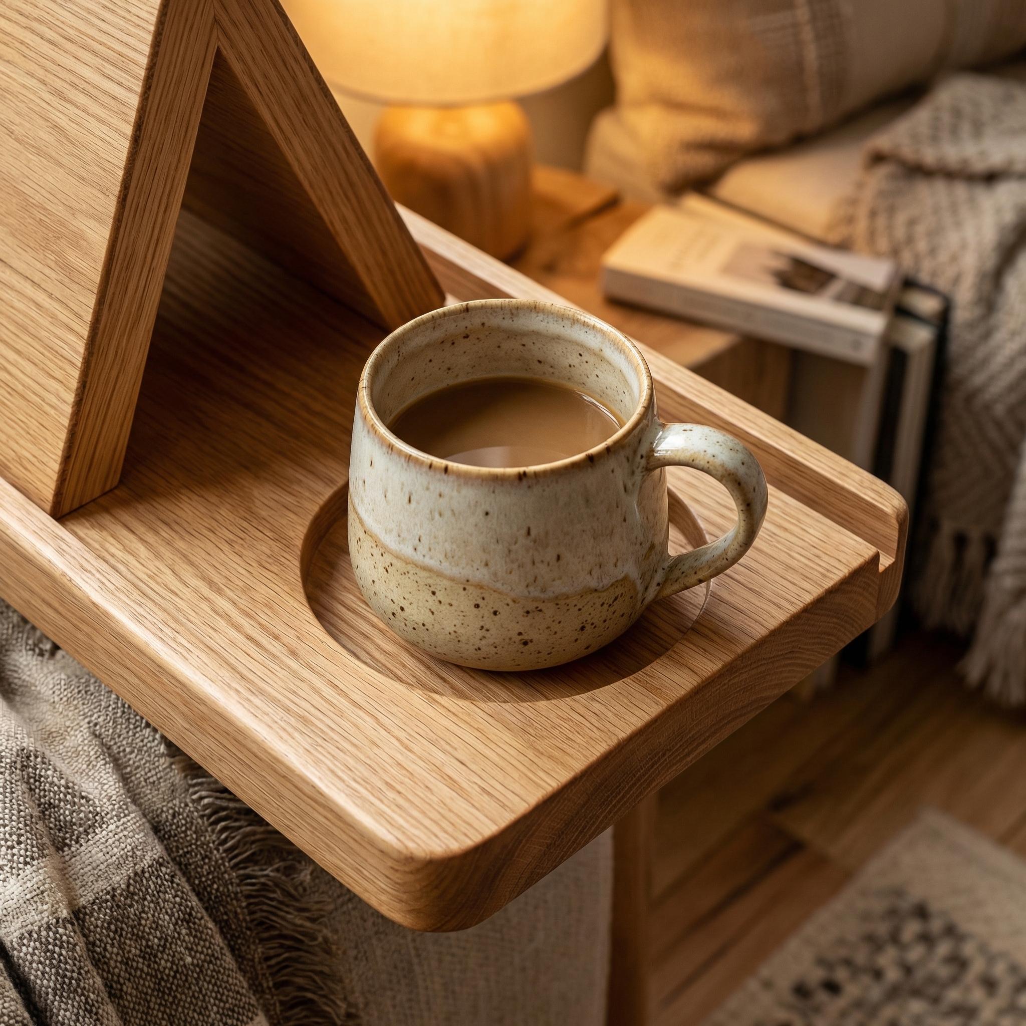 Handcrafted Solid Wood Triangle Book Rest with Cup Holder |   2-in-1 Wooden Bookmark Stand & Coffee Tray |   Aesthetic Bookworm Gift for Readers |   2026 National Reading Month Essential