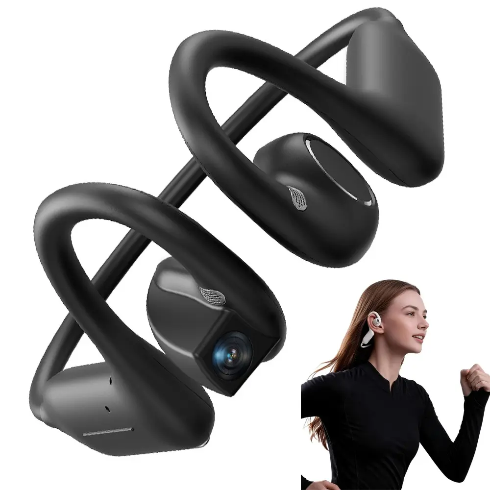 Wireless Bone Conduction Headphones with Camera for Photography,Open-Ear, Bluetooth Earphones with APP,10 Hours Music Time ,Bluetooth Call,Hands-free POV Camera, 8GB Memory,Photo&Video Shooting, Audio Recording, AI Real Time Translation