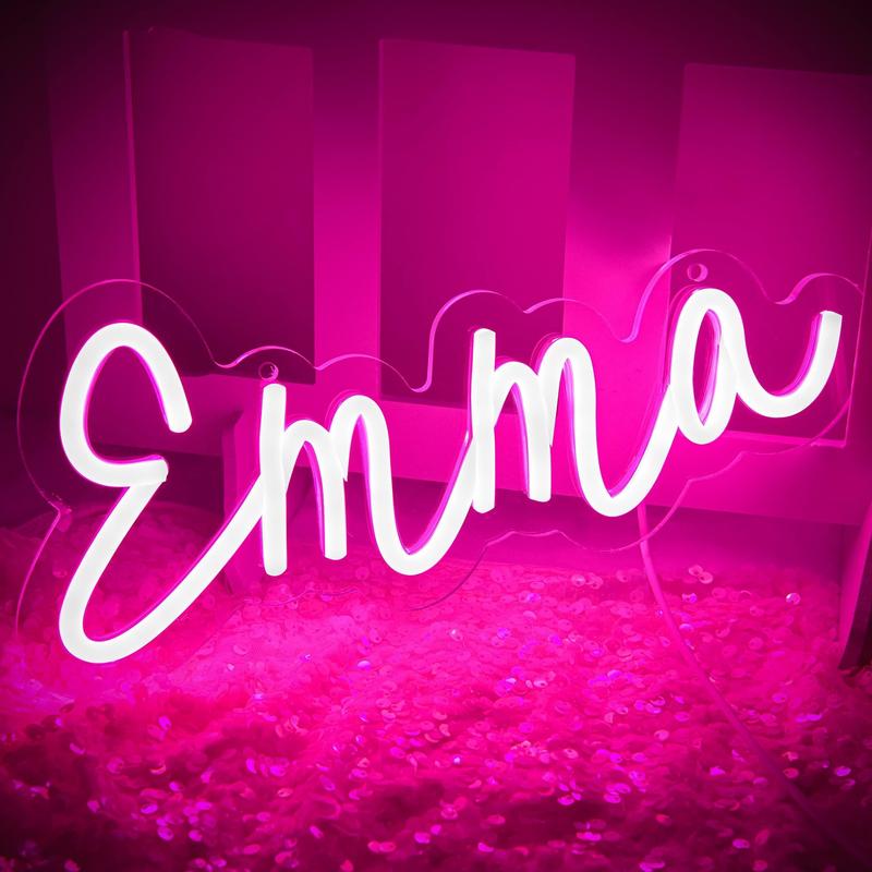 Emma Neon Sign, Emma Name Sign –Pink LED Name Light – USB Powered – Wall Decor for Bedroom, Nursery, Baby Shower, Birthday Party or Playroom