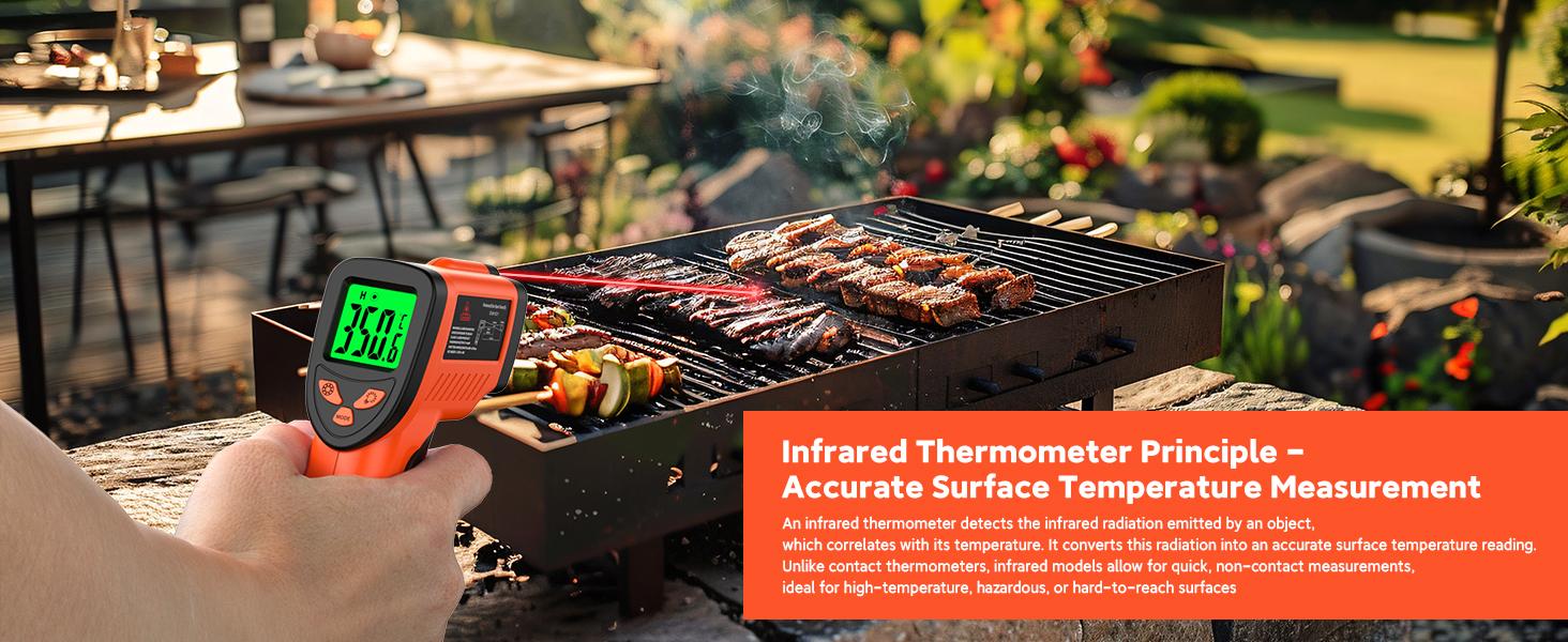 12:1 Infrared Thermometer Temperature Gun, Non-Contact Laser IR Temp Gun (-58 ° F to 1022 ° F/-50 ° C to 550 ° C), for Cooking, Pizza Ovens, BBQ, Grilling, and Reptiles