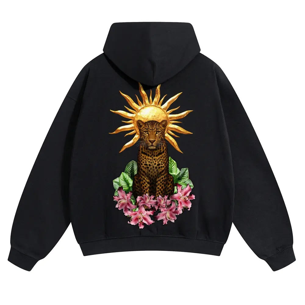Unisex Holy Light Aura Leopard, Tropical Green Leaves & Pink Lilies Graphic hoodie Personalized Pattern Y2k Clothing Round Neck hoodie,Women's Clothing 100% Cotton, Menswear, Top, Vintage Style,Summer Casual Oversized