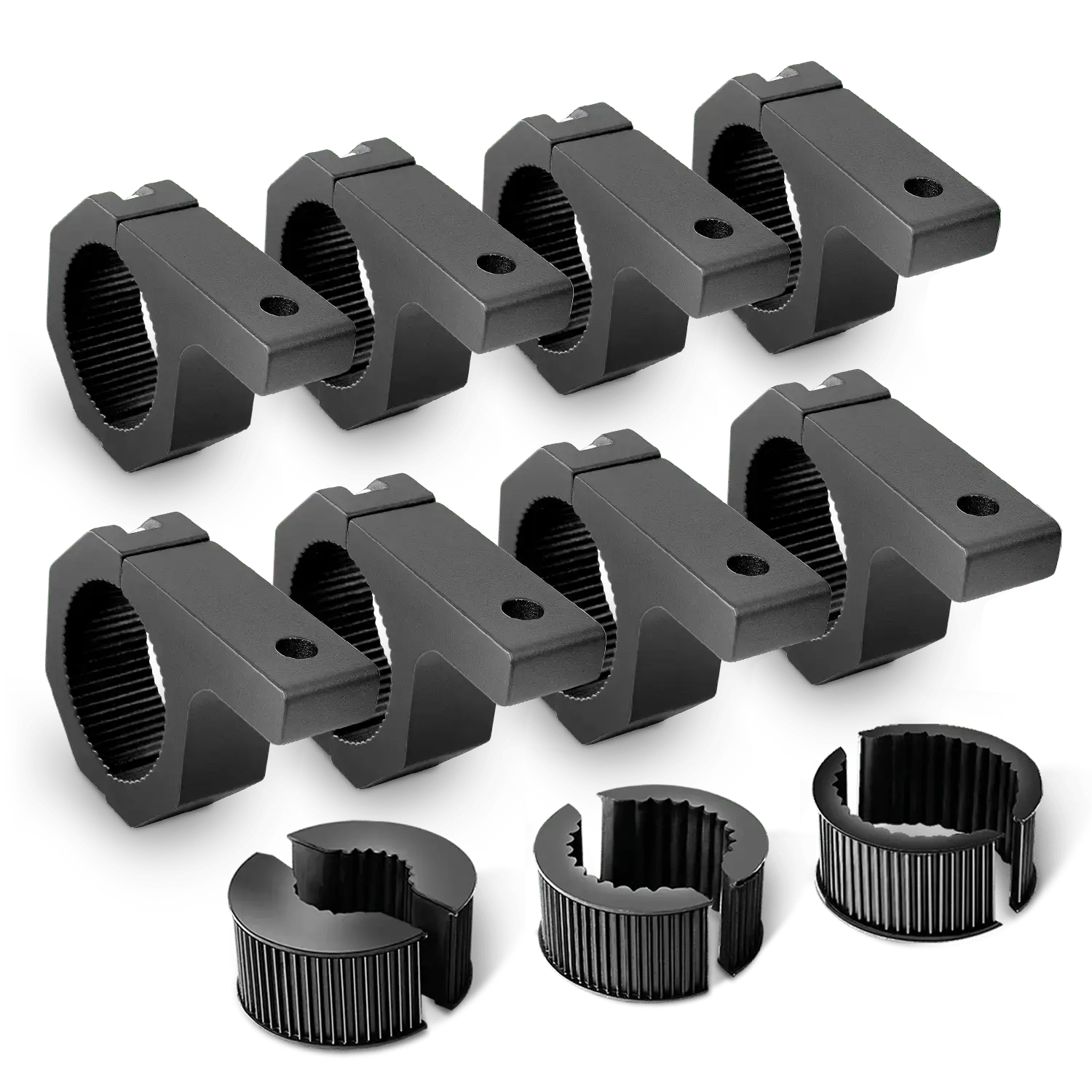 Nilight Aluminum Alloy Multi-Size Horizontal Bar Clamp Kit, Vibration-Proof LED Light Mount Brackets for Outdoor/Vehicle Use, Fits 1in-1.25in-1.75in-2in/1-1/2in Tubes, Rubber Inserts, Secure Fixation, 8 Clamps, 4 Pairs Double-Sided Tape, 1 Allen Hex Key