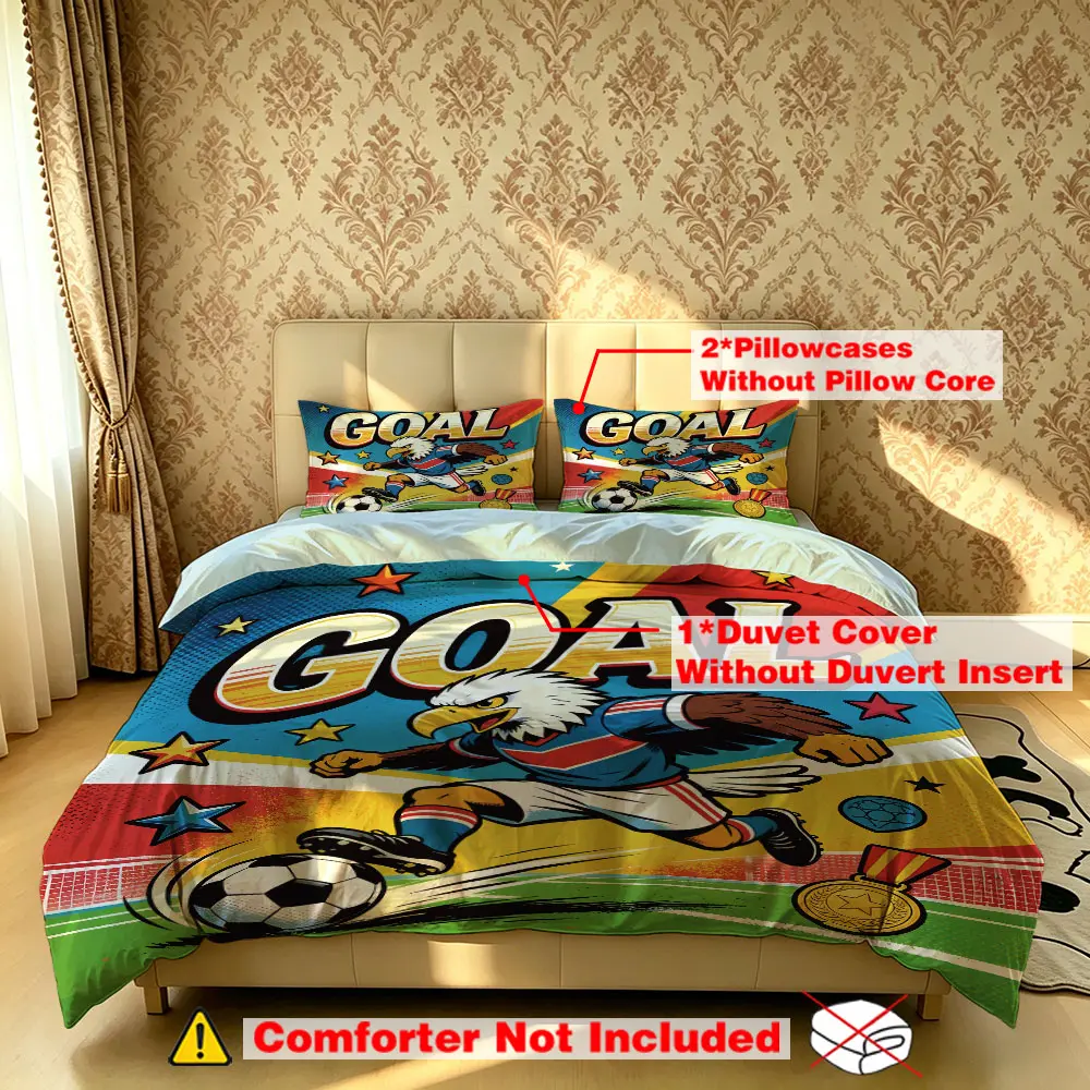 The 3-piece Eagle "GOAL" bedding set includes one bedspread and two pillowcases, without fillings. It's soft and comfortable, suitable for single beds and double beds, and ideal for use in bedrooms, dormitories, and hotels.