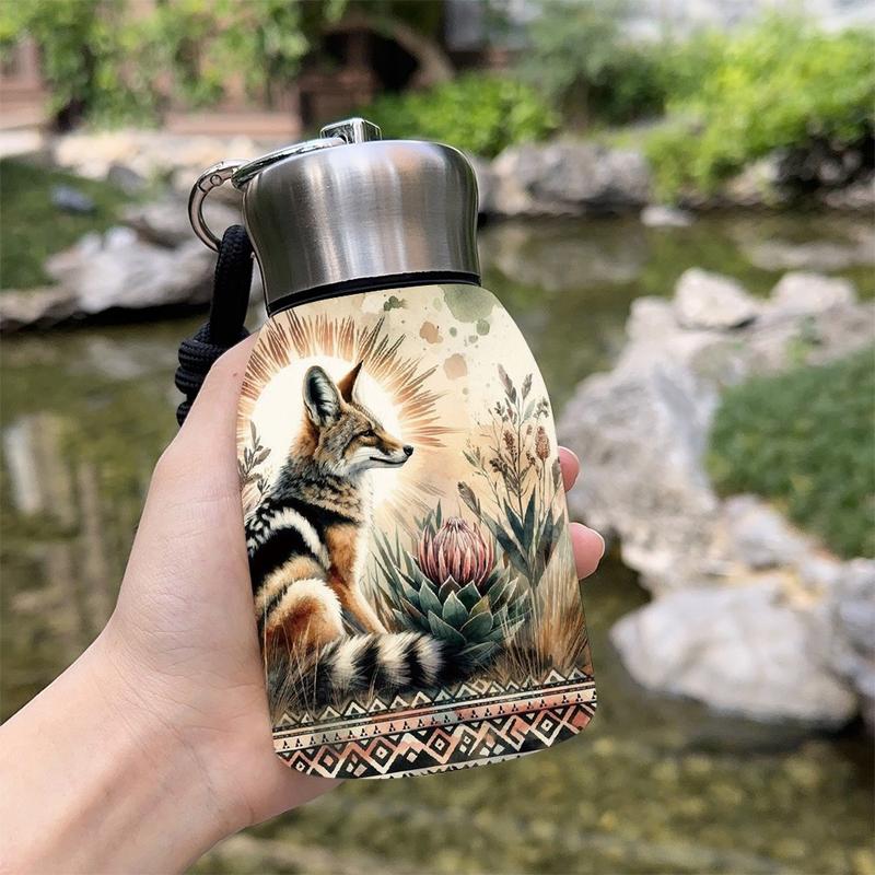1pc 10.5oz Stainless Steel Tumbler - Leak-Proof, Insulated, Reusable, Hand Wash Only, Functional & Fashionable, Dual Advantage, African Jackal Watercolor Art Design, Ideal for Holiday Gift Item, Durable Drinkware, Office Essentials