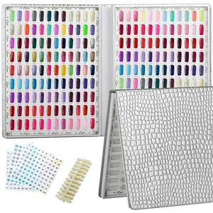 216 Colors Nail Swatches Book with 240 Nail Tips and Number Labels Leather Nail Gel Polish Display Book Nail Painting Practice Design Board No Need Pasting, No Need Glue