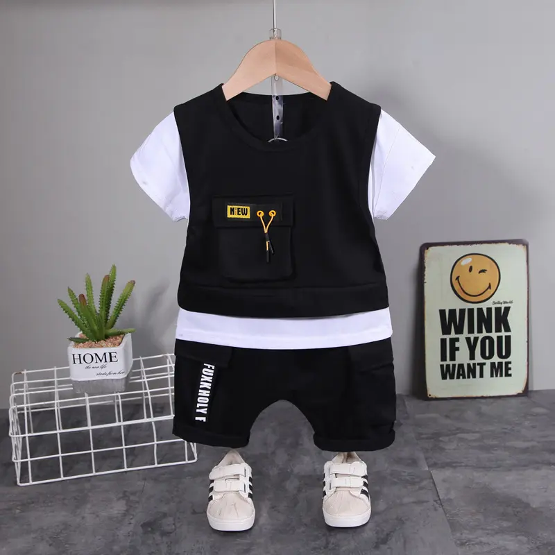 Fashion Summer Children Patchwork Clothes Baby Boy Girl Pocket T Shirt Shorts 2Pc/Set Toddler Casual Sportswear Kids Tracksuits