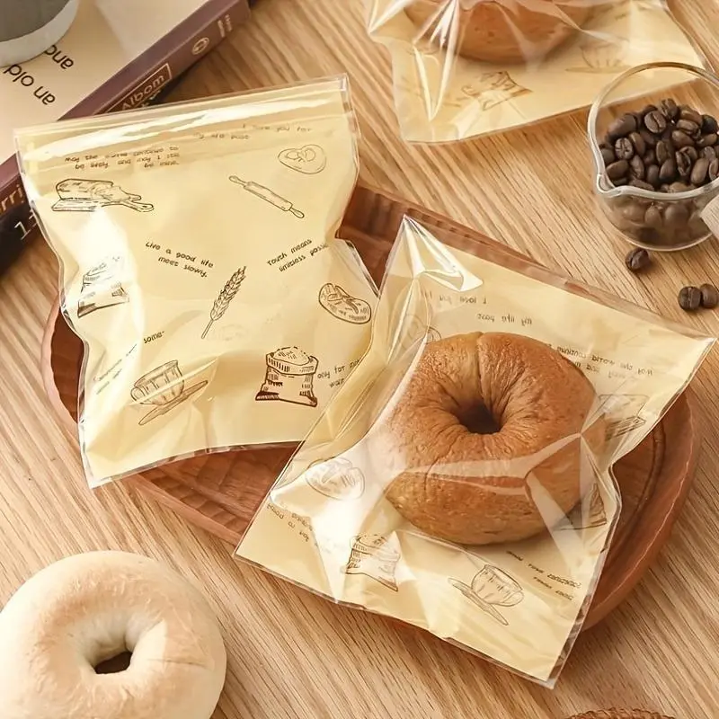 50pcs, Self-Adhesive Bakery Bags, Clear Cellophane Goodie Bags, Treat Bags, Croissants Donut Cake Bags, Holiday Gift Bags, Birthday Party Favors, Baking Tools, Kitchen Gadgets, Kitchen Accessories, Home Kitchen Items