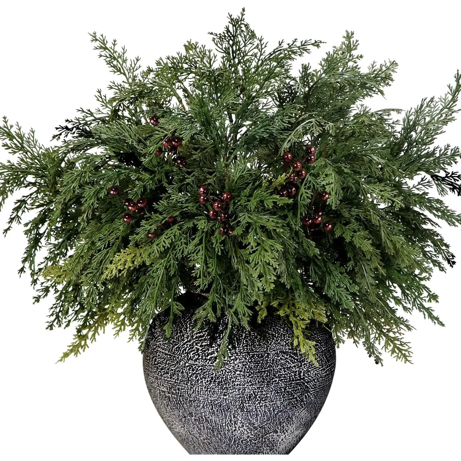 5 count 21.7'' Christmas Greenery Stems with Red Berries Artificial Cedar Branches for Indoor Outdoor  Decoration, Realistic Pine Tree Picks Berry Sprays for Xmas Vases Wreaths Table Decor (5, Green)