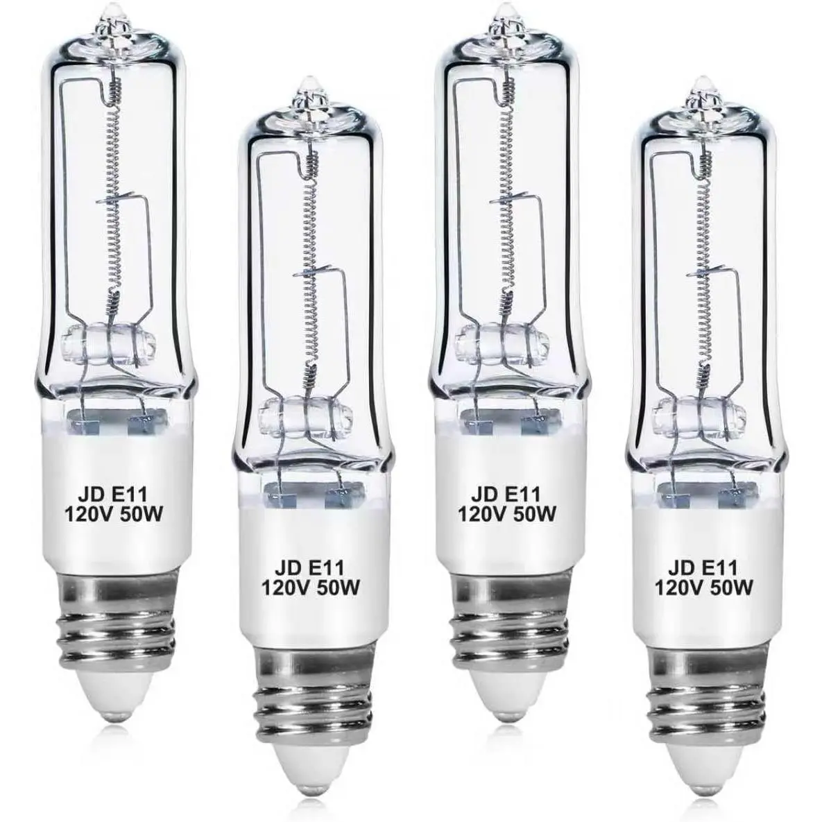4-Pack JDE11 120V 50W Halogen Bulbs, E11 Mini Candelabra Base T4 Light Bulb, 600LM 2700K Warm White Dimmable for Ceiling Fan, Chandeliers, Pendant Lights and Accent Fixtures