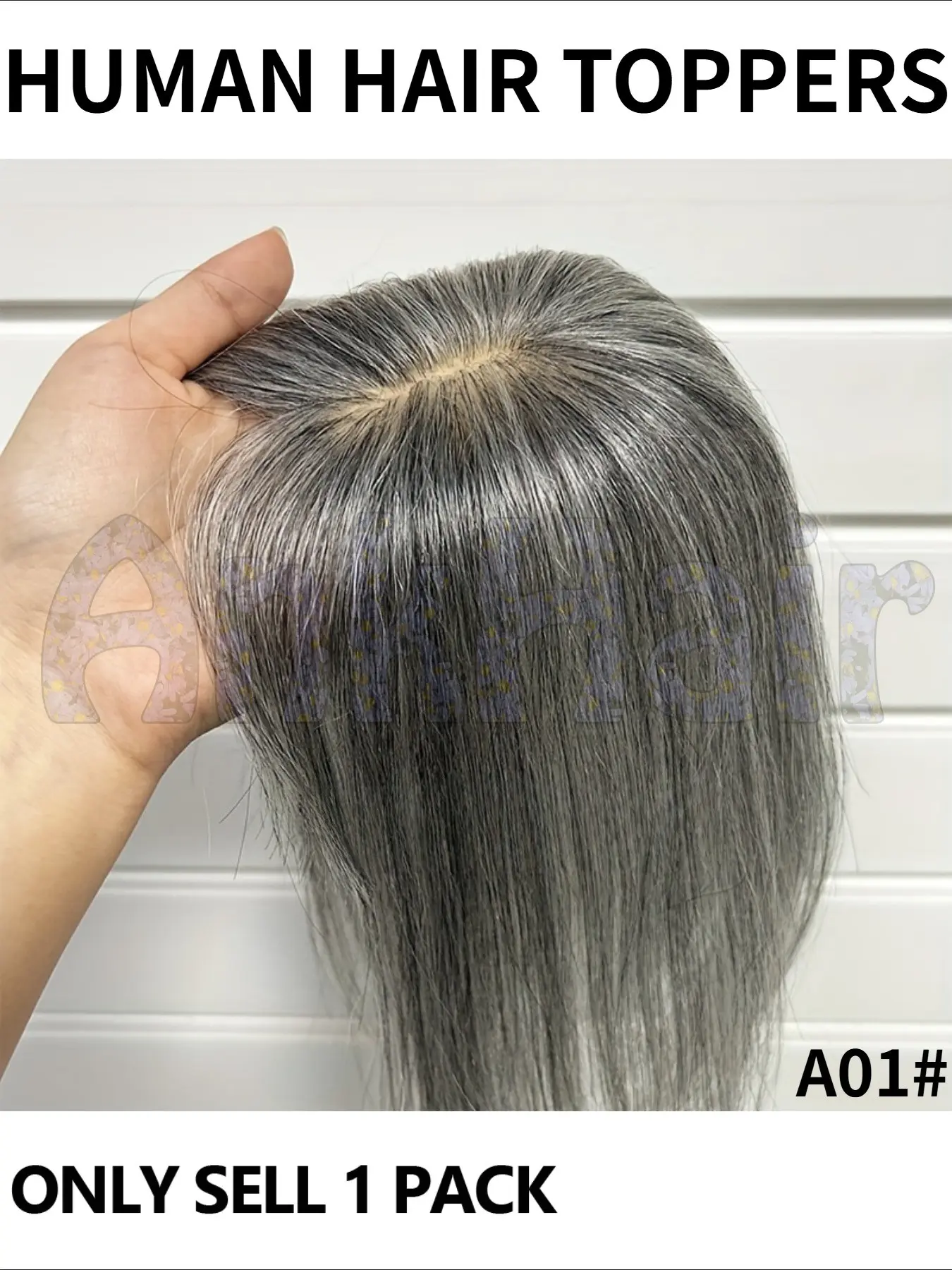 1.97x3.54 Inch Human Hair Topper with Bangs and Middle Part, Natural Colors Clip-In Hair Piece for Women, Lightweight and Easy to Install