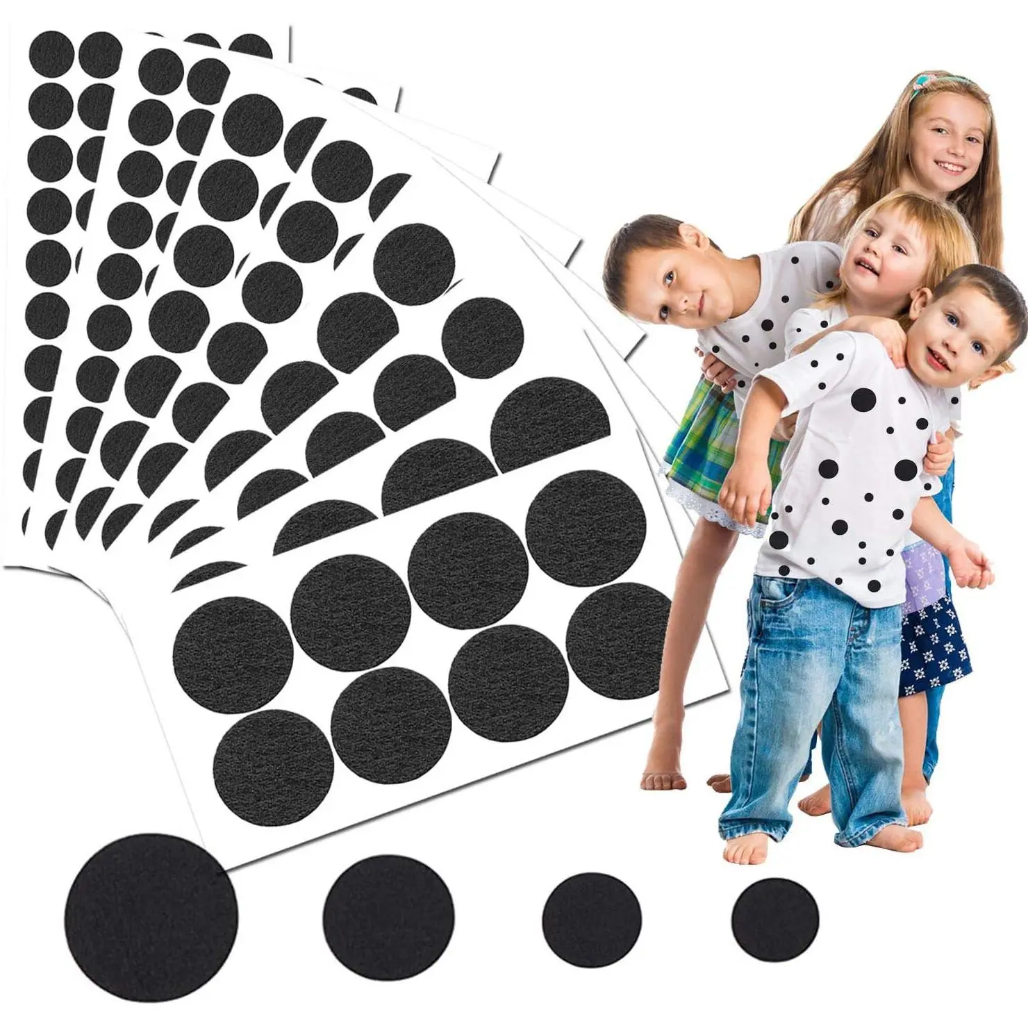 200+ Pieces Adhesive Felt Circles, Black Self-Adhesive Felt Pads Felt Sticker for Halloween DIY Projects Costume, Professional Craft Finishing 1.97 Inches/ 1.57 Inches/ 1.2 Inches/0.79 Inches