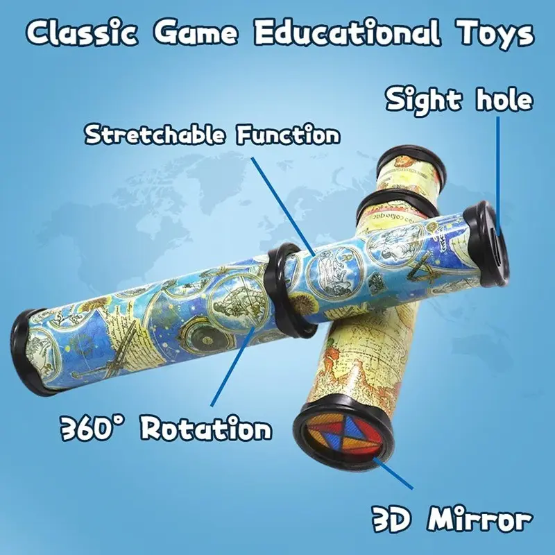 Retractable Classic Kaleidoscope for Kids, Colorful Rotating View, Science Enlightenment Learning Toy, Holiday Present for Halloween Christmas