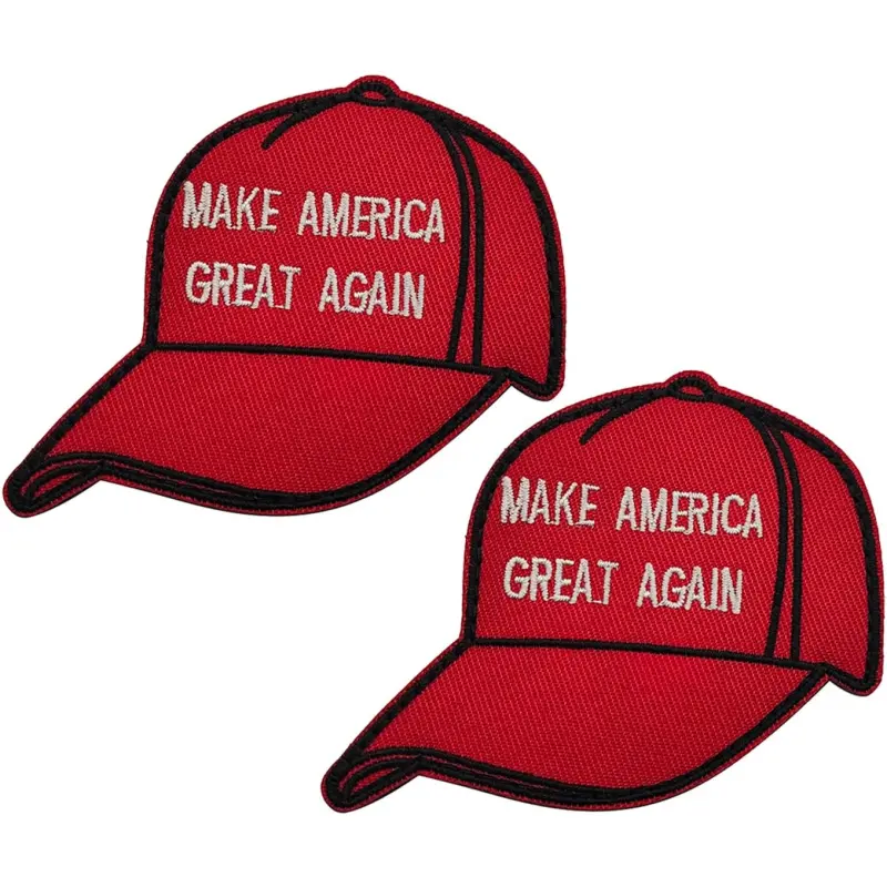 4Pcs Red Baseball Cap Embroidered Patches, Make America Great Again MAGA Iron on Patches, Sew on Decorative Badges for Hats, Jackets, Backpacks, DIY Clothing Applique