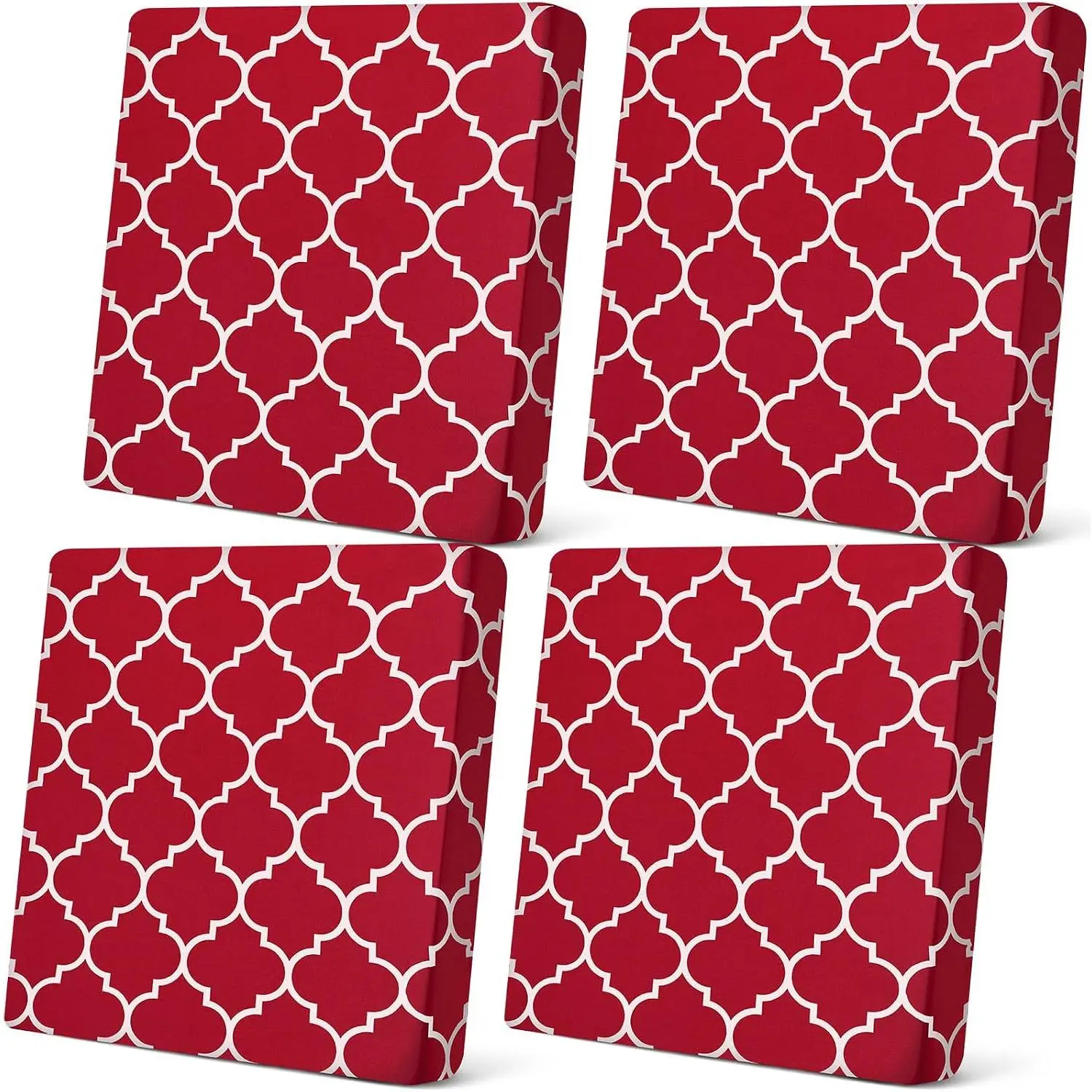 4 Pcs Waterproof Cushion Covers for Furniture Stretch Couch Cushion Covers Moroccan Pattern Chair Seat Sofa Slipcovers Soft Flexibility Protector(Wine Red)
