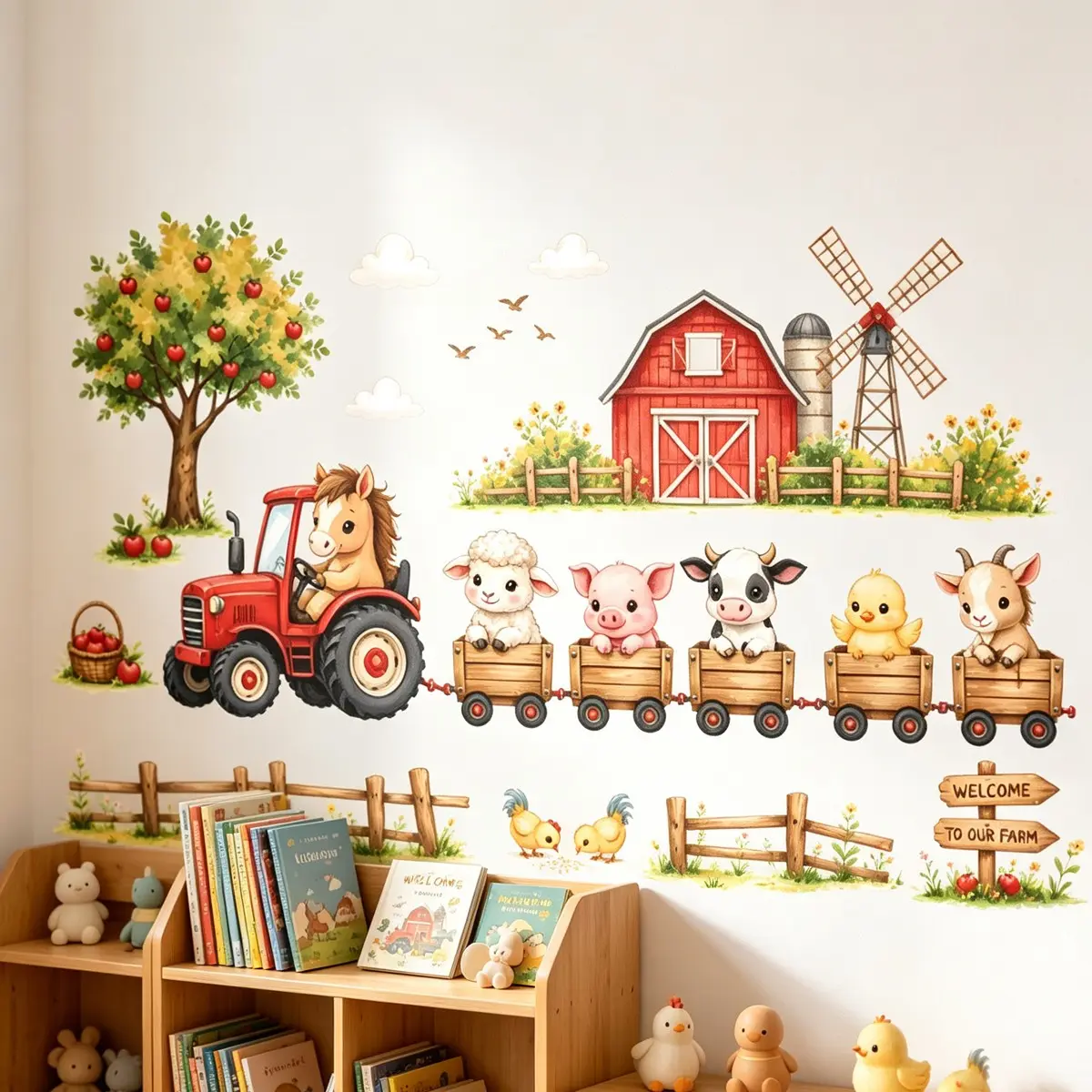 Boho Country Fence Chicken Farm Decorative Wall Sticker, Sun&Waterproof Decal for Sunroom Kids Nook & B&B Family Bedroom Makeover