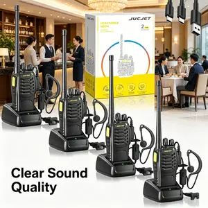 JUCJET Walkie Talkies 4 Pack, Rechargeable Two Way Radios with Digital Encryption & 1-Click Pairing, Handheld Transceiver with Headsets & USB Charging Dock (Black)