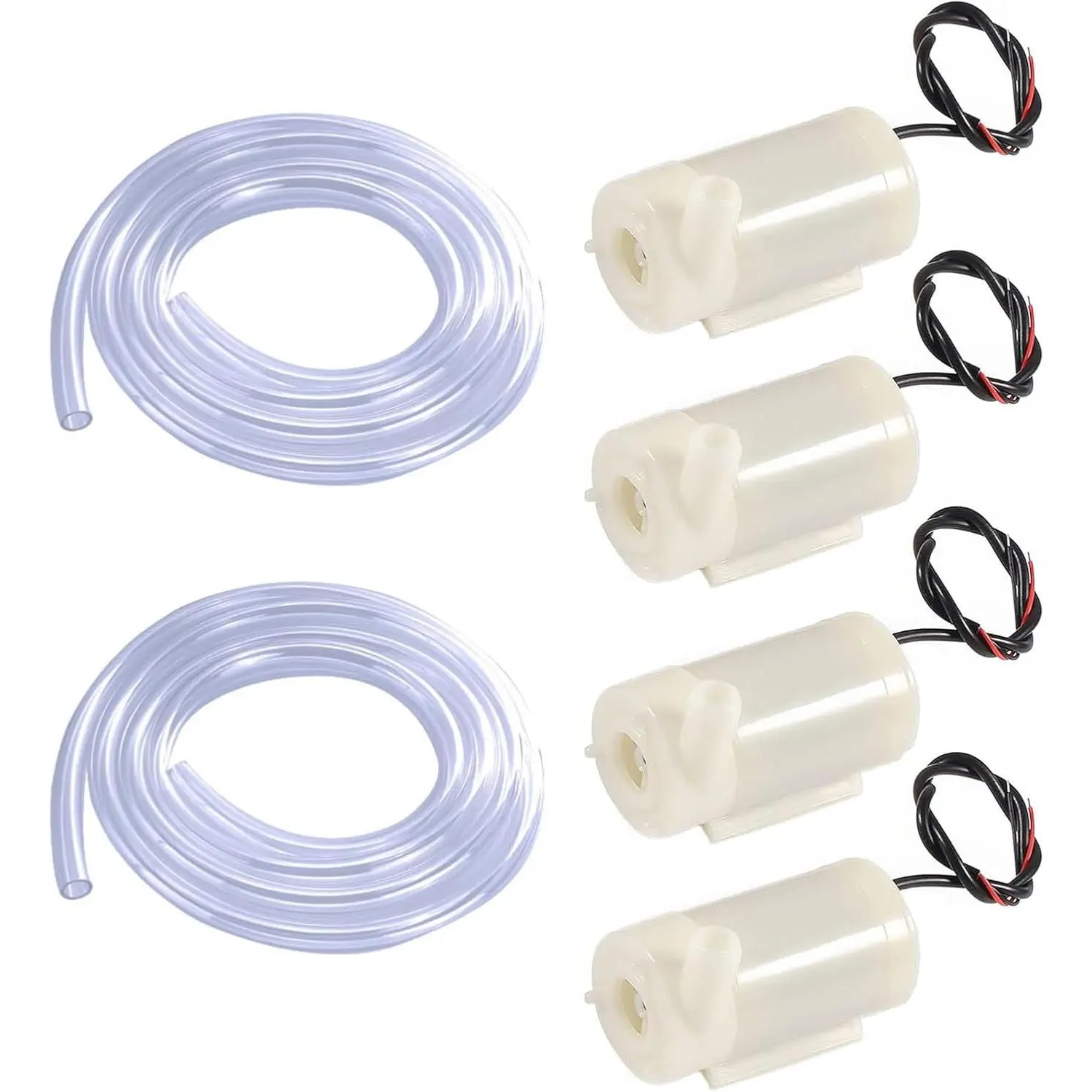 4 count DC 3-5V  Submersible Mini Water Pump with 2 count Clear Vinyl Tubing Flexible PVC Tubing(1M) for Aquariums Fish  Pond Fountain Hydroponics Garden (4pcs White Pump+2 Tube)
