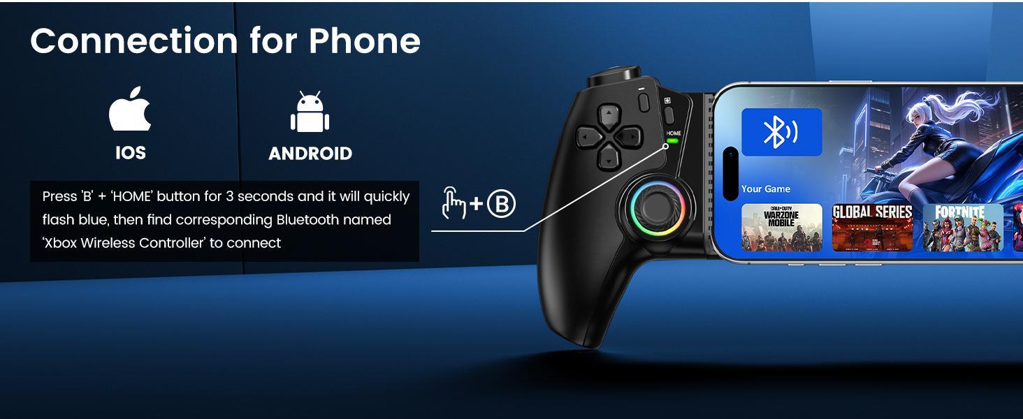 BEBONCOOL Switch/Switch2 Controller Compatible With Nintendo Switch 2/1/OLED With Hall Joystick LED, Wireless One-Piece Handheld Mobile Phone Controller for iPhone Android Support Xbox Cloud, Steam Link, GeForce Now