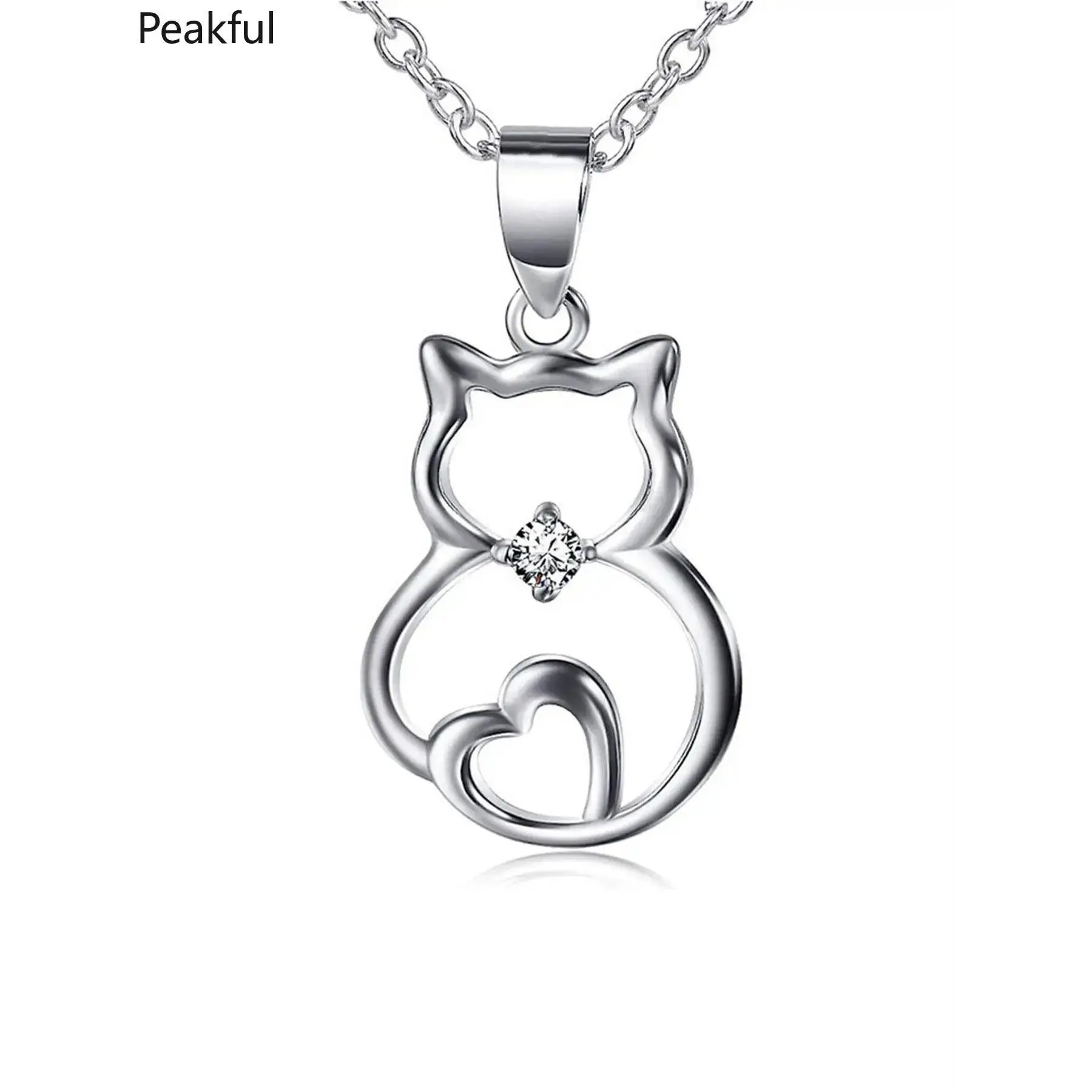 Cute Hollow Cat Pendant Necklace, trending women charm jewelry adorned with sparkling artificial zircon and lovely heart accents. Delicate hollow craft and adjustable chain ensure comfy wear,  weekend parties and sweet birthday gifts for female friends.