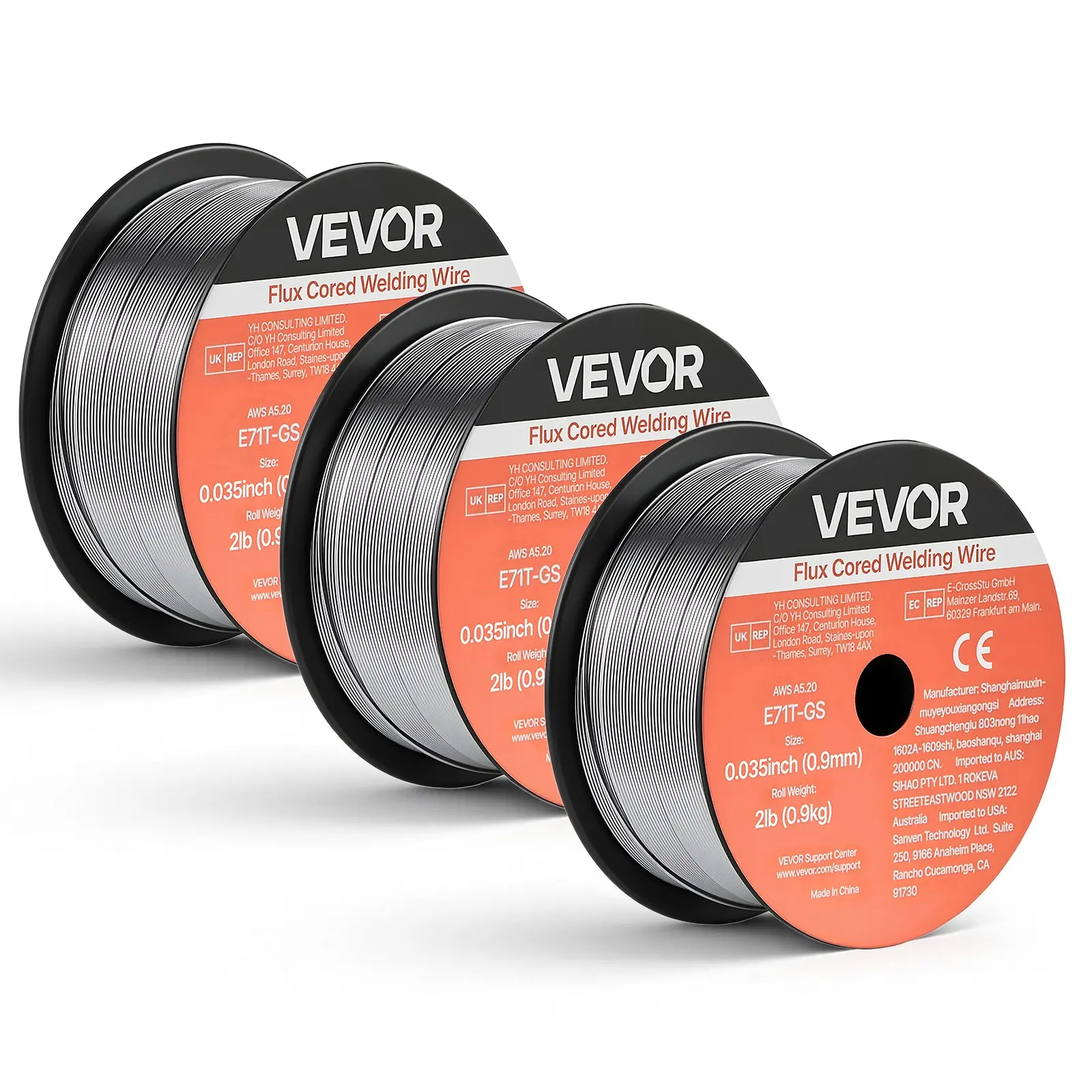 VEVOR Flux Core MIG Welding Wire, E71T-GS 0.035-inch 2 LBS, Gasless Mild Steel Welding Wire with Low Spatter for All Position Arc Welding, Self-Shielded for Outdoor Use (Pack of 3 Rolls)