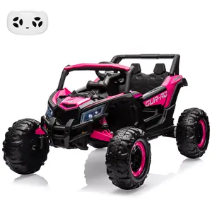 24V 2-Seater Kids Electric UTV, Dual 200W Motors, Remote Control, Metal Frame, Spring Suspension, LED Lights, USB & MP3 Music Player, Rose Red