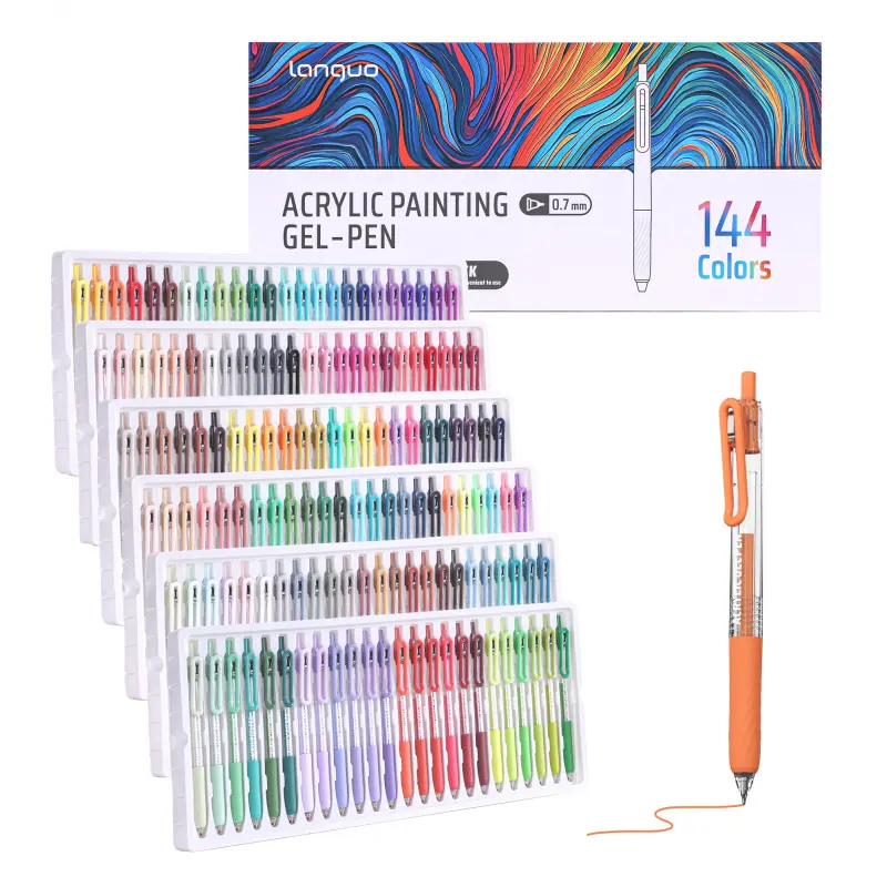 144 Colors Retractable Acrylic Gel Pens with Clip, 0.7mm Fine Tip Large Capacity Ink Markers, Vibrant Stackable Shades Drawing Pens for Journal, Card Making, Coloring & Doodling Art Supplies