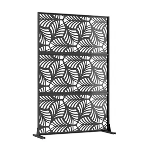 72" × 47" Outdoor Privacy Screen, Laser Cut Metal Garden Divider Panel with Tropical Leaf Design, Freestanding Weatherproof Privacy Fence for Patio Deck Backyard Balcony,Multiple Pattern