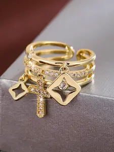 A multi-line cross-shaped design opening adjustable setting for artificial zirconia ladies' ring