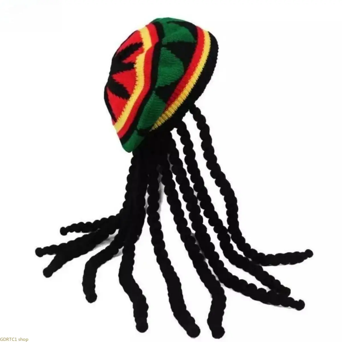 2026 New Funky Wool Jamaican Dreadlocks Wig Hat - 1 Size Fits All, Rainbow Attached Colorful Braids Reggae Knit Beret, Boho Festival Halloween Cosplay Headwear, One Size