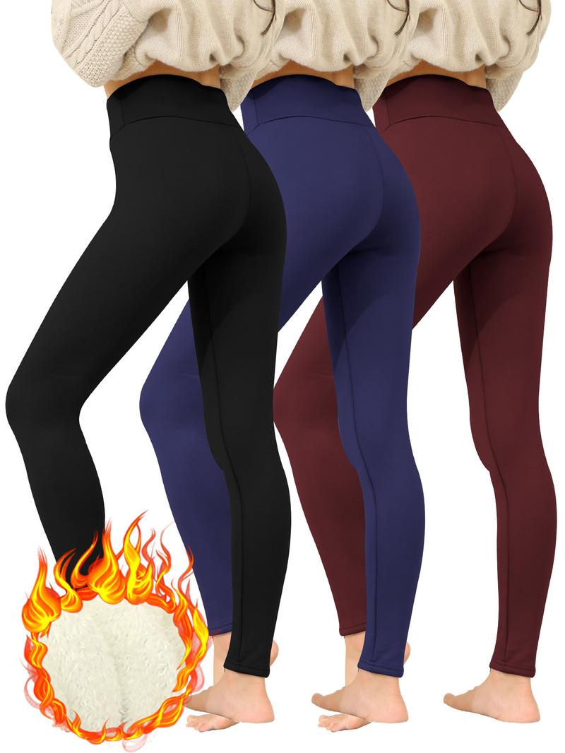 Women's Solid High Waist Thermal Lined Leggings, Casual Comfy Warm Skinny Pants for Daily Wear, Ladies Bottoms for Winter