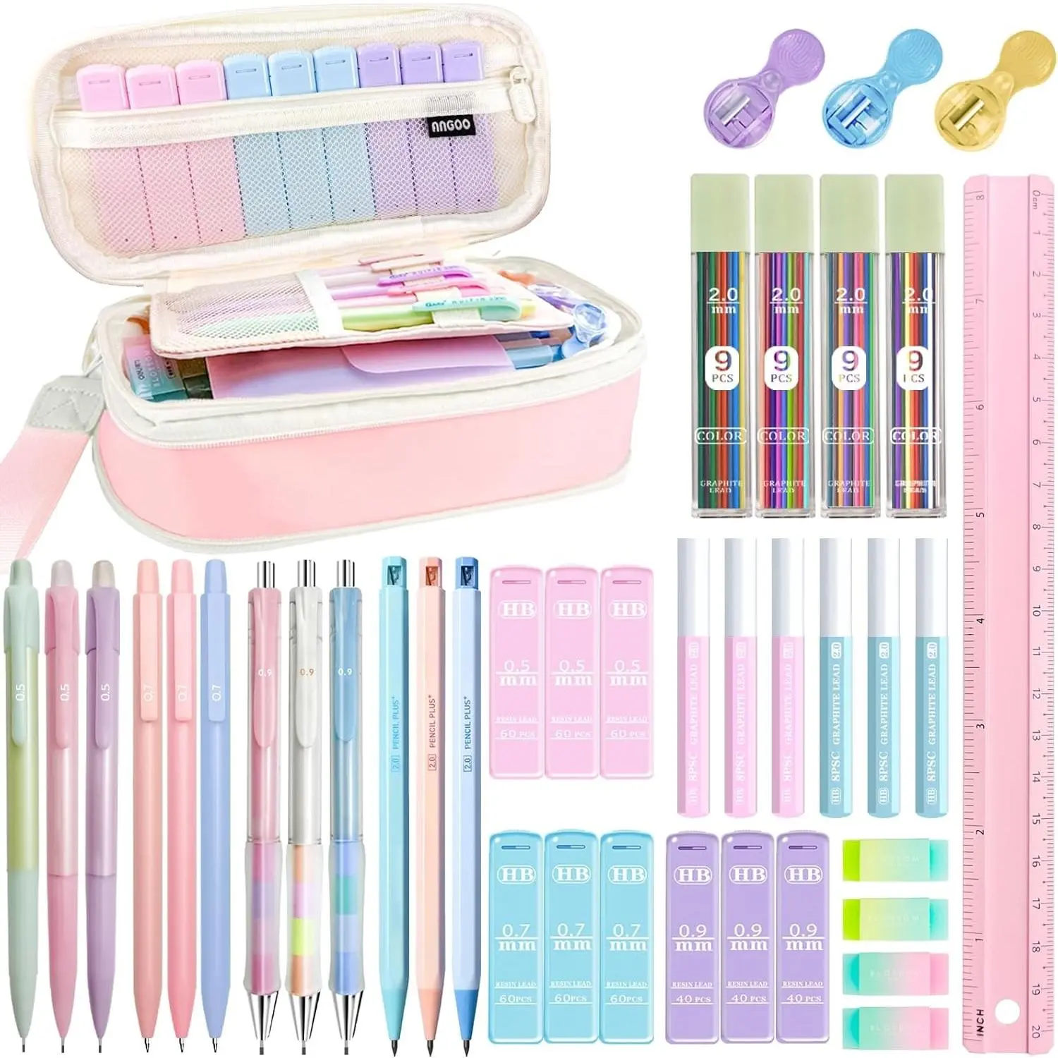 39PC Mechanical Pencil Set with 600 Lead Refills Pink Pencil Case | 0.5mm-2.0mm Mechanical Pencils, Aesthetic School Supplies Cute Stationary Set Come with Pencil Case for Teacher Coworker