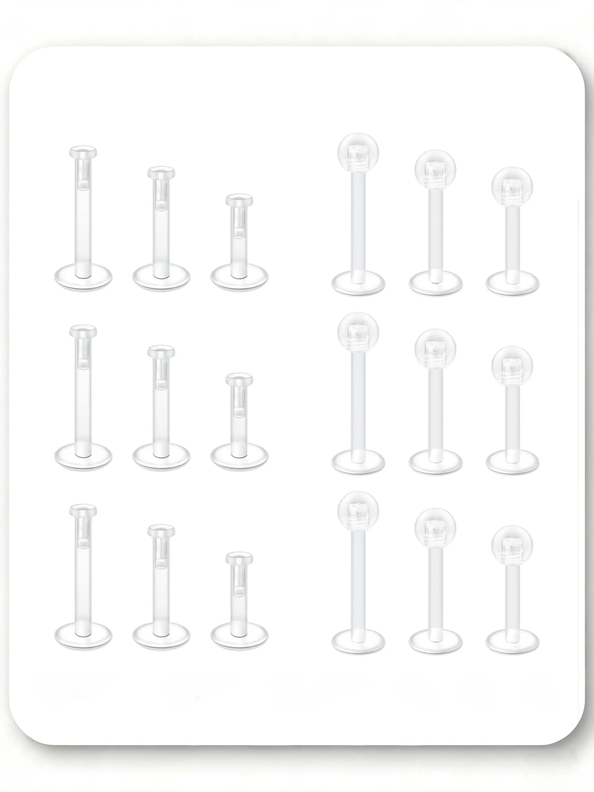 18PCS 16G Clear Push Top Piercing Retainers Earrings For Work, Bioflex Lip Rings Labret Helix Tragus Medusa Monroe Retainer For Women Men 6-10mm Bar Length