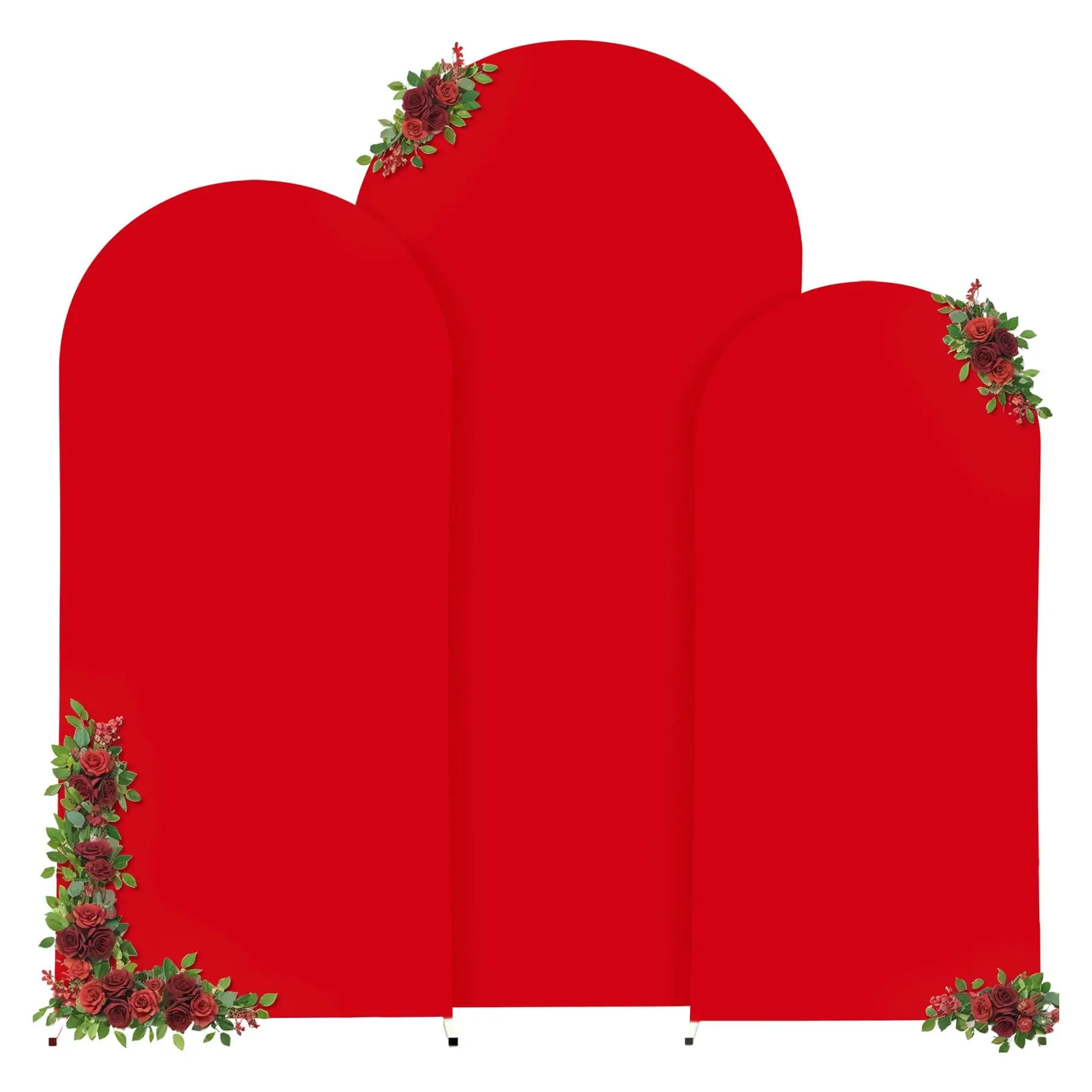 GAOMON 3-Piece Decorative Fabric Backdrop Set with Semicircular Red and Gold Panels, Sizes 6ft, 6.6ft, and 7.2ft, Featuring Zipper Closures, Perfect for Weddings, Parties, Birthdays, and Ceremonies
