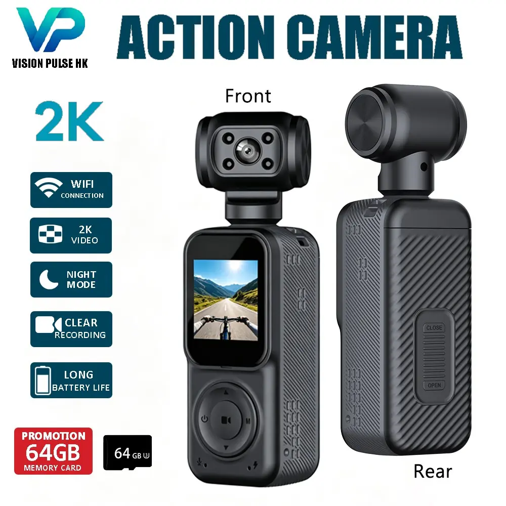 Mini Wearable Sports Camera 2K HD Night Vision Recorder 180° Rotatable Lens WiFi 2000mAh Rechargeable Battery Support 32GB/64GB TF Card Portable Body Cam for Cycling Hiking Outdoor Vlog Compact Camera Holiday Gift for Kids Teens Adults