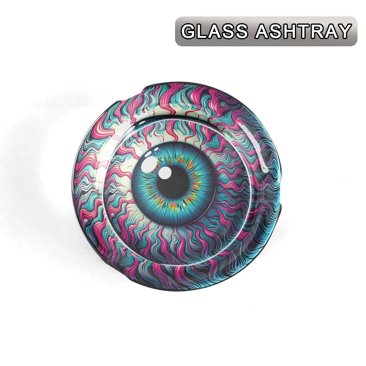1pc Trippy Rainbow Swirl Eyeball Print Round Glass Ashtray, Psychedelic Trippy Art Creative Home Decor Decorative Crystal Tray, Hippie Gothic Mystic Desktop Ornament for Home Bar Bedroom Decor & Unique Gift for Psychedelic Art Lovers