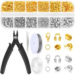 1200 count Crimp Beads Supplies for  Making, Including Crimp covers, Crimp Tubes, Bracelet Clasps and Closures, Crimp Ends, Jump Rings, Crimping Pliers and Beading Wire for Bracelets Making